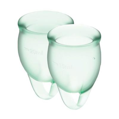 Набір менструальних чаш Satisfyer Feel confident Menstrual Cup (light green)  15мл і 20мл, мішечок для зберігання