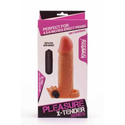 Насадка-подовжувач з вібрацією і петлею для мошонки Pleasure X-Tender 16 х 3,4 см., Тілесна